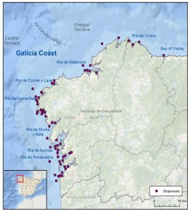 Plano de naufragios en Galicia