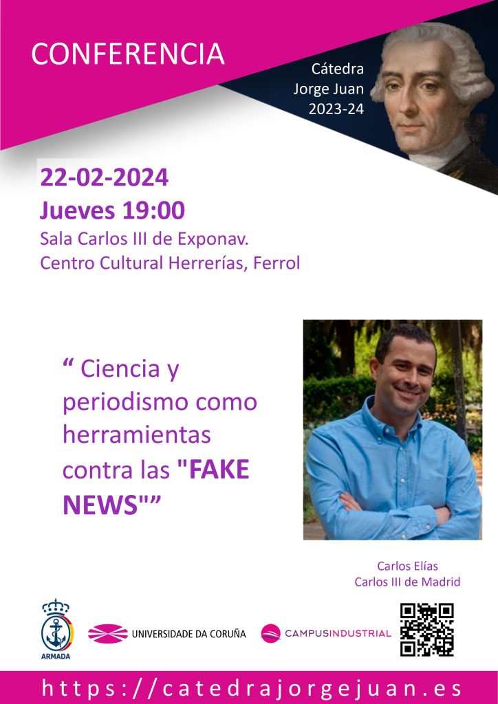 Cartel de la conferencia en la Sala Carlos III de la Cátedra Jorge juan