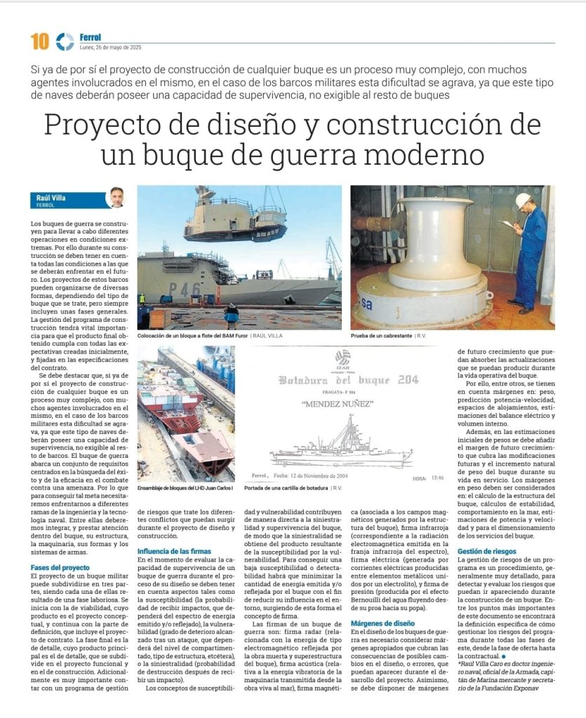 Diario de Ferrol: 26/05/25: Proyecto de diseño y construcción de un buque de guerra moderno